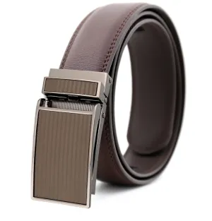 Brown Mens Adjustable Ratchet Slide Buckle Belt - Genuine Leather Automatic Belt with No Holes