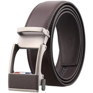 Brown Slide Click Buckle Mens Adjustable Ratchet Slide Buckle Belt - Genuine Leather Automatic
