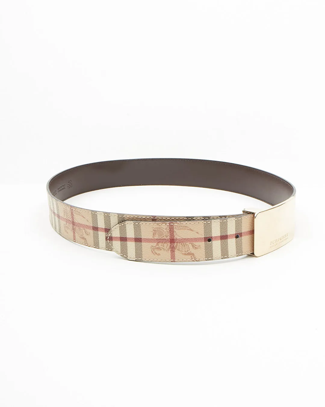 Burberry Beige Nova Check Coated Canvas & Leather Reversible Belt - 100