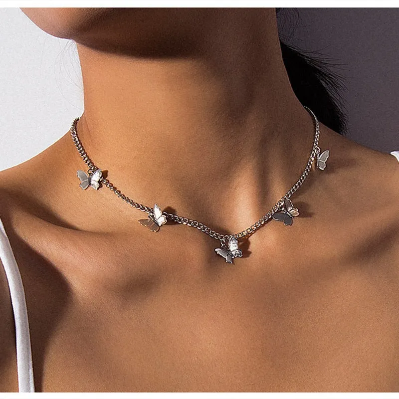 Butterfly Choker Necklace - Gold or Silver Plated Statement Piece
