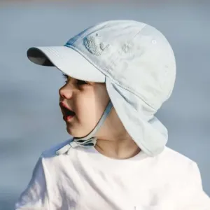 Calikids Baby Ball Cap with Neck Flap in Cloud Blue: Size 3M to 3 Years