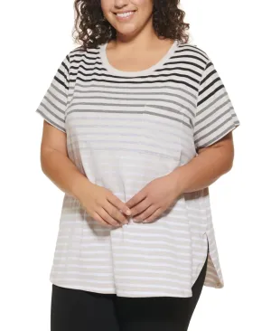 Calvin Klein Performance Womens Plus Size Striped T-Shirt PF0X5052