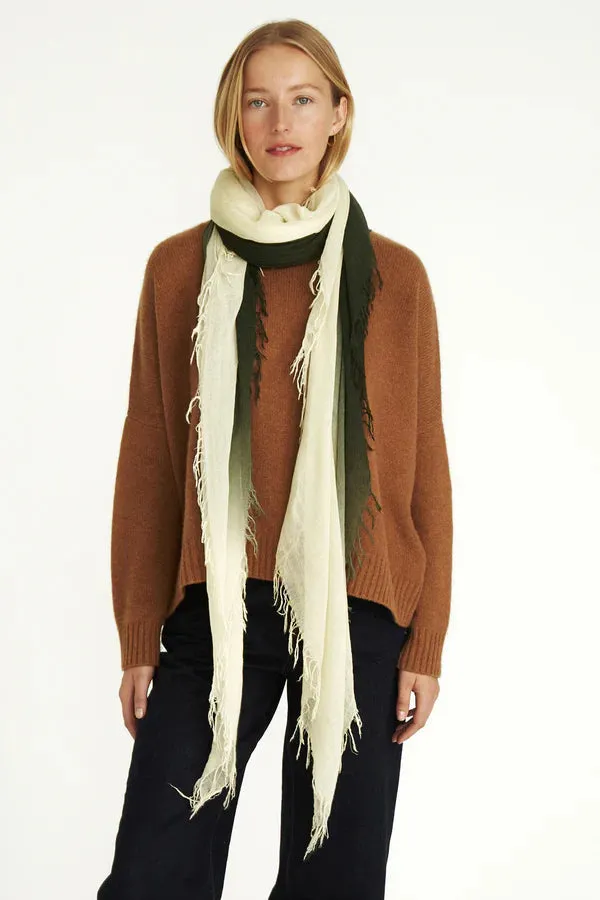 CASHMERE AND SILK SCARF KOMBU GREEN DIP DYED