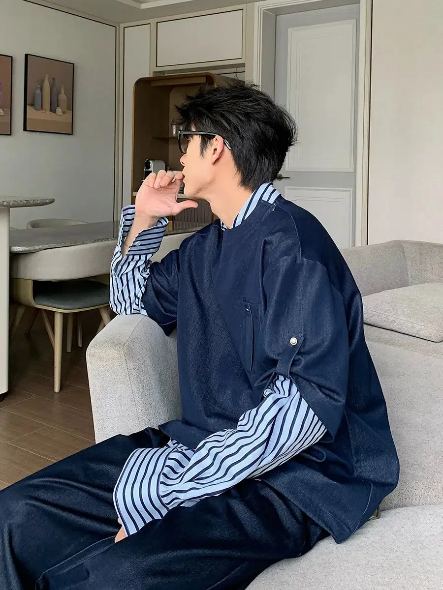 Casual Pocket Striped Sleeves Pullover