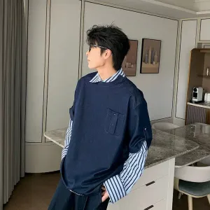 Casual Pocket Striped Sleeves Pullover