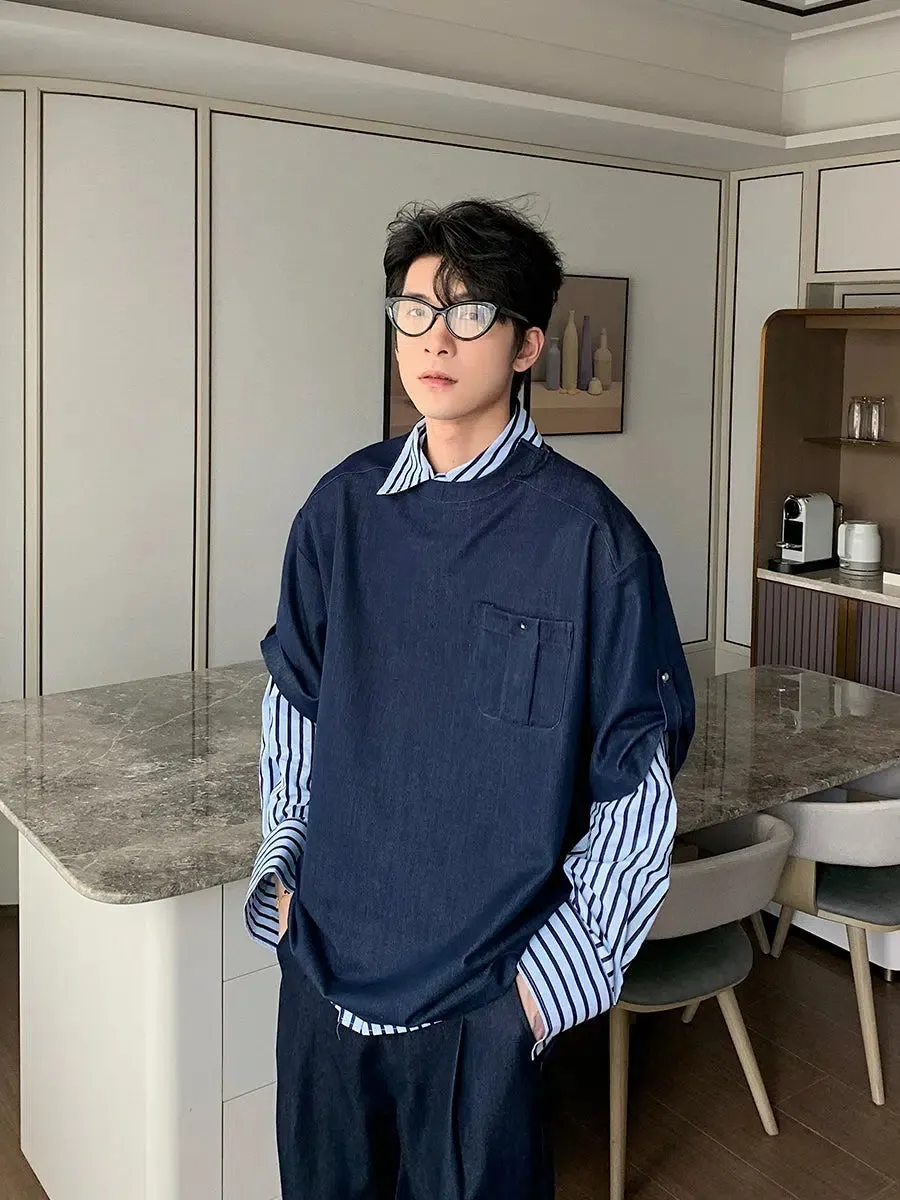Casual Pocket Striped Sleeves Pullover