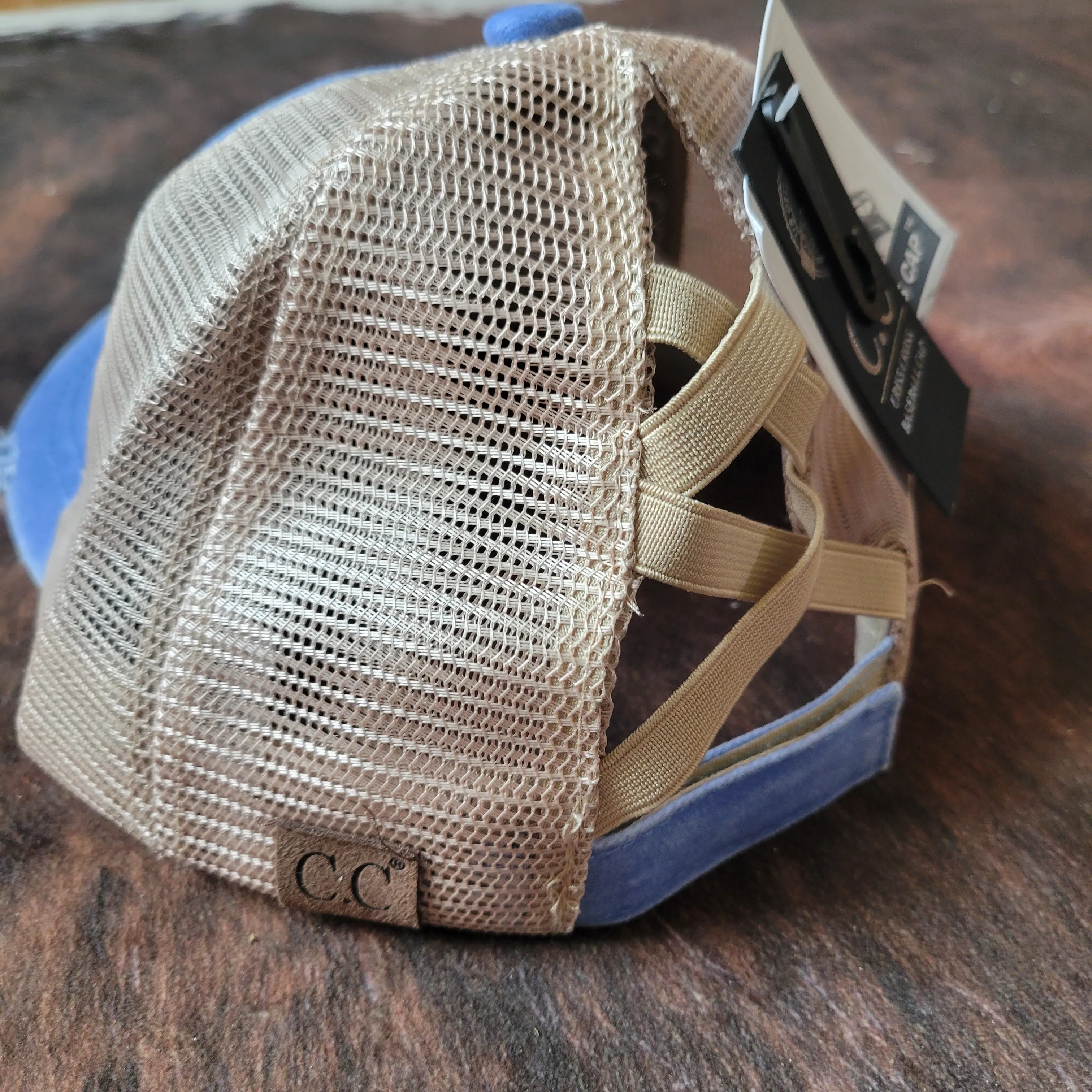 C.C. Distressed Aztec Criss Cross Ponytail Hat - Blue Moon