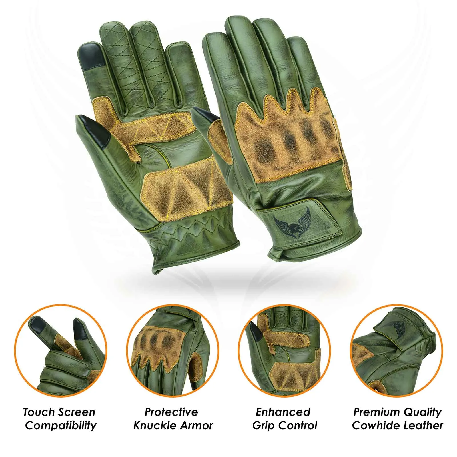 CE Certified Green Leather Motorcycle Gloves