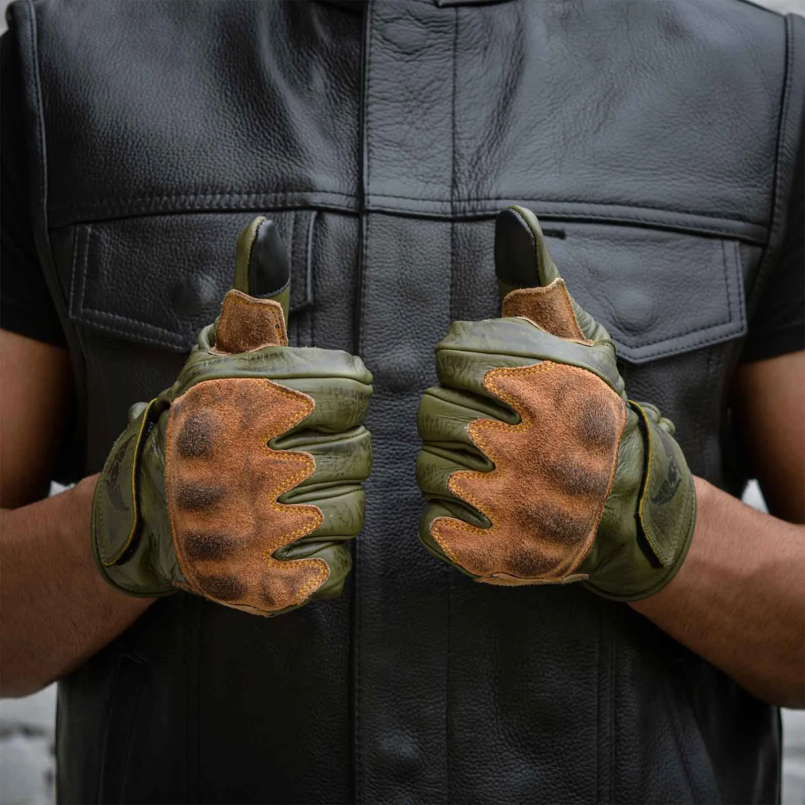 CE Certified Green Leather Motorcycle Gloves