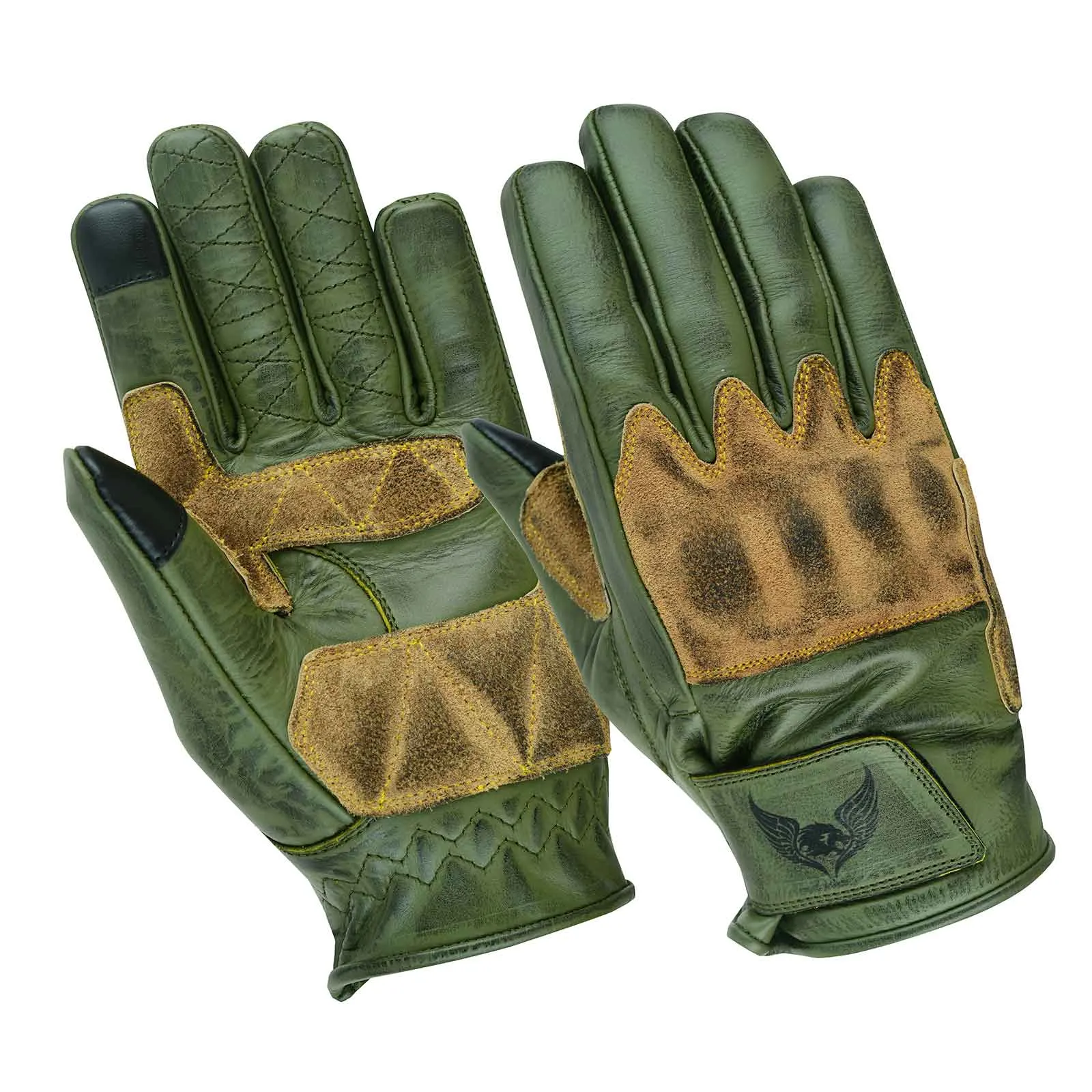 CE Certified Green Leather Motorcycle Gloves