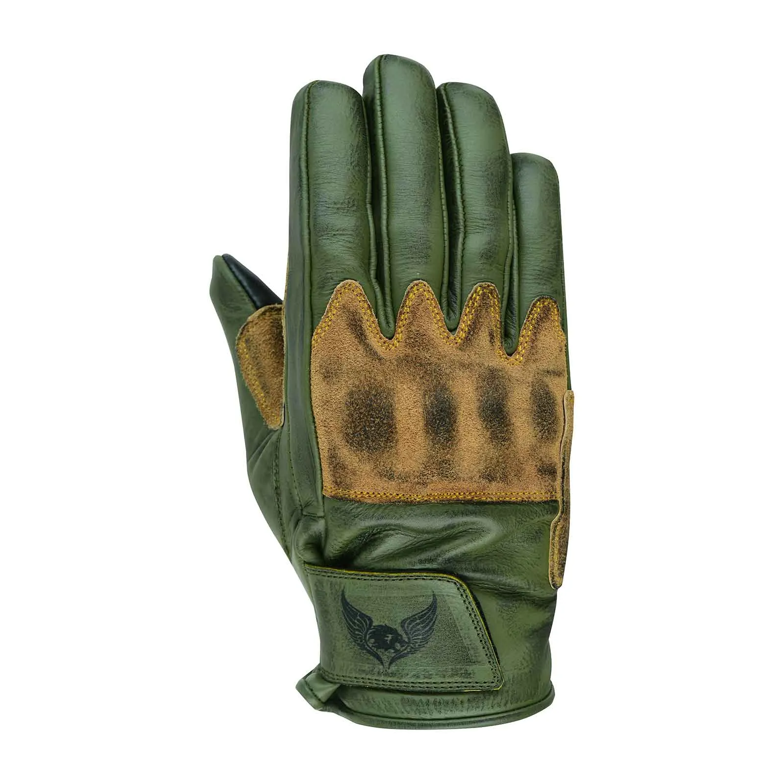 CE Certified Green Leather Motorcycle Gloves