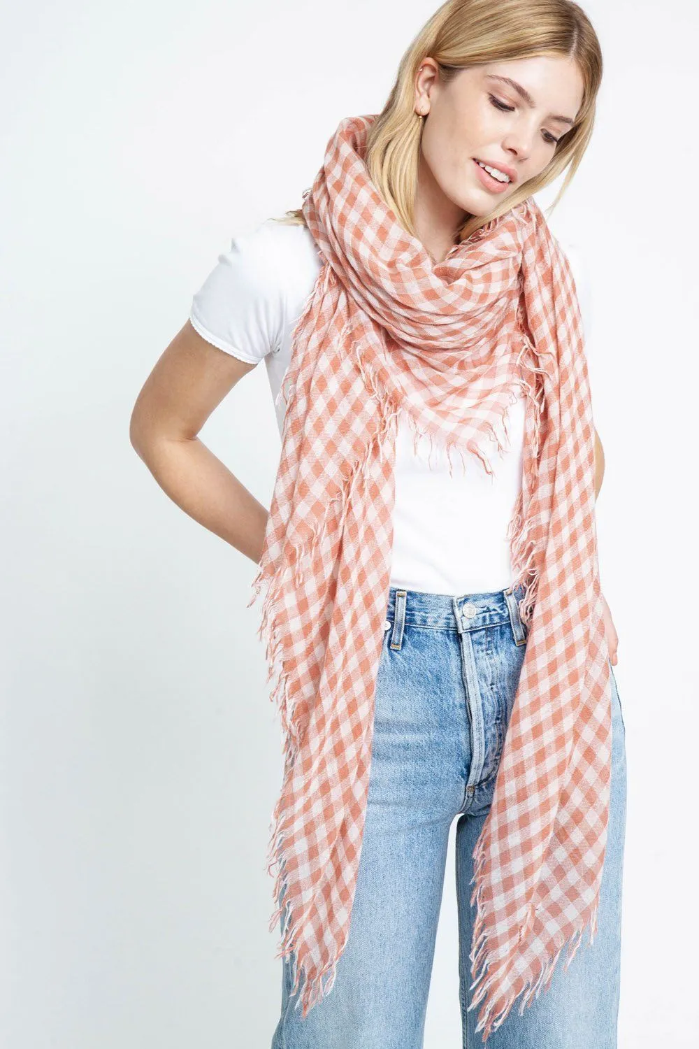 Chan Luu Cedar Wood Gingham Scarf