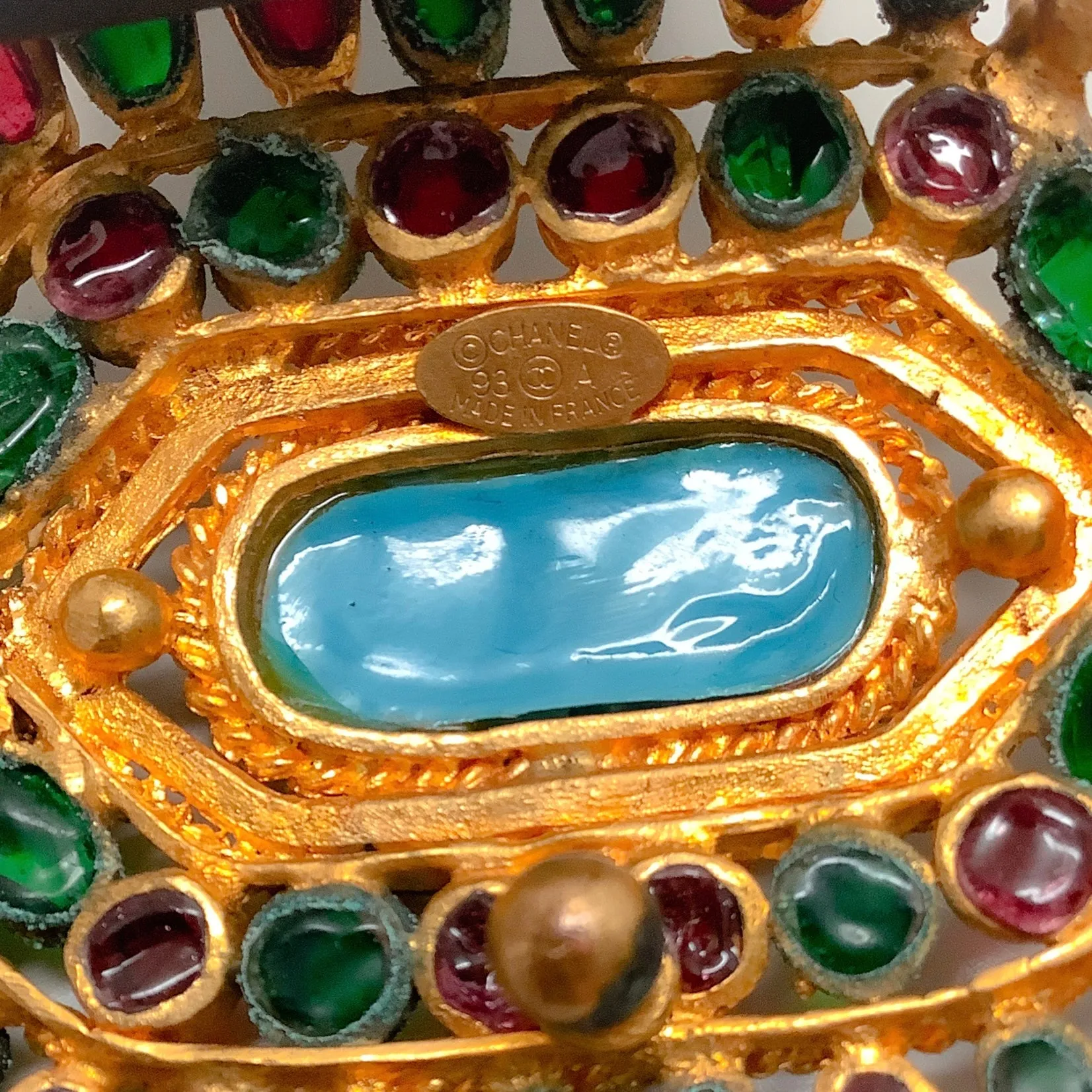Chanel 1993 Turquoise and Gripoix Black Leather Belt