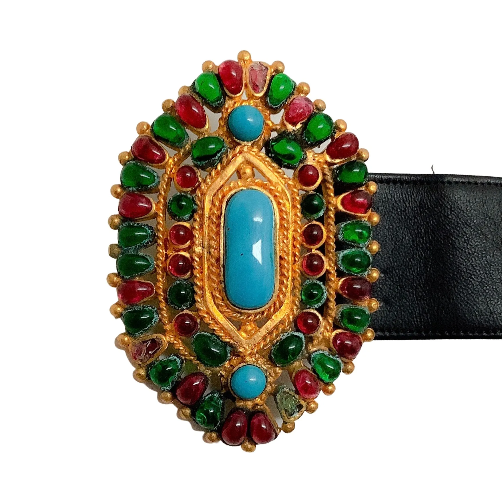 Chanel 1993 Turquoise and Gripoix Black Leather Belt