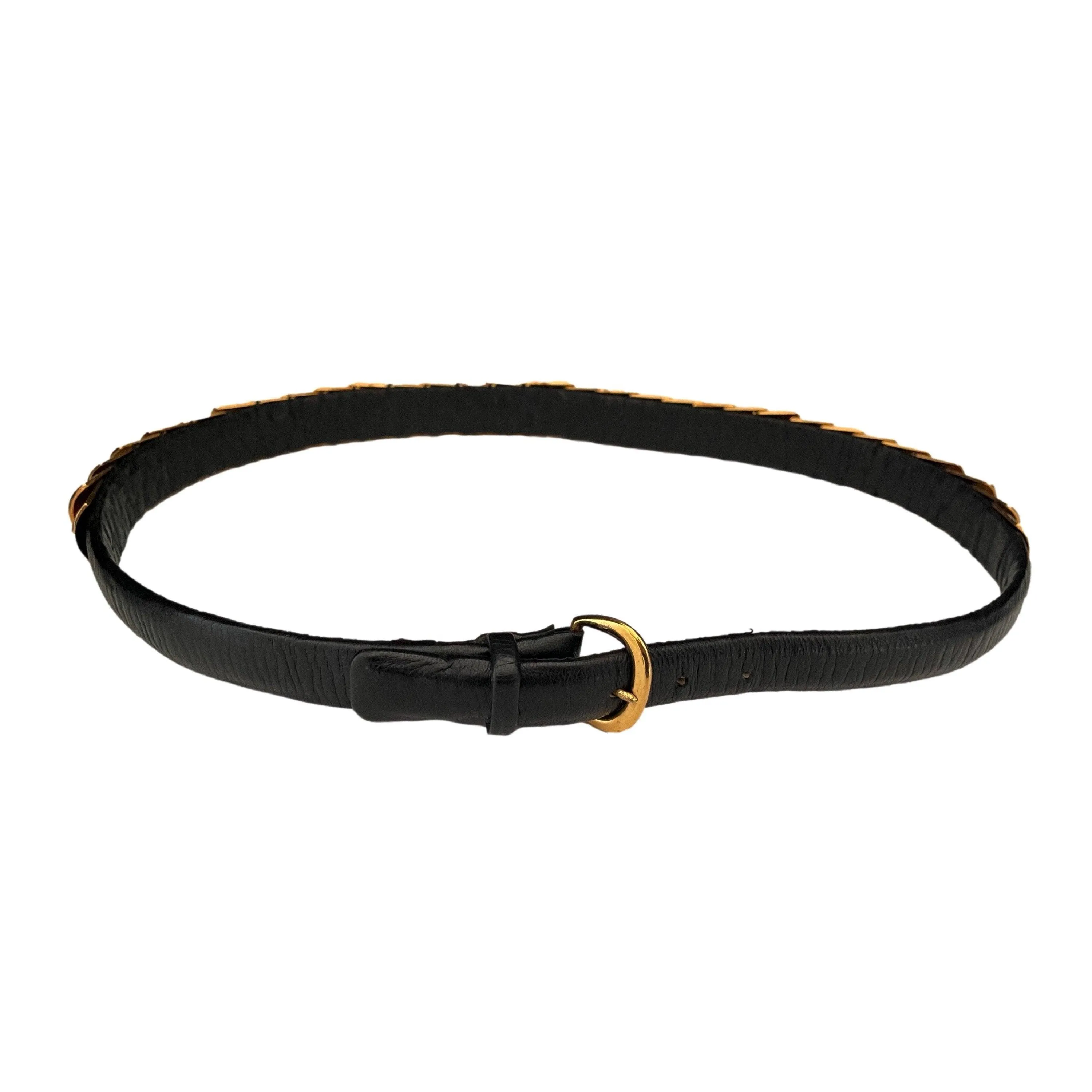 Chanel Black Leather and Gold Logo Belt