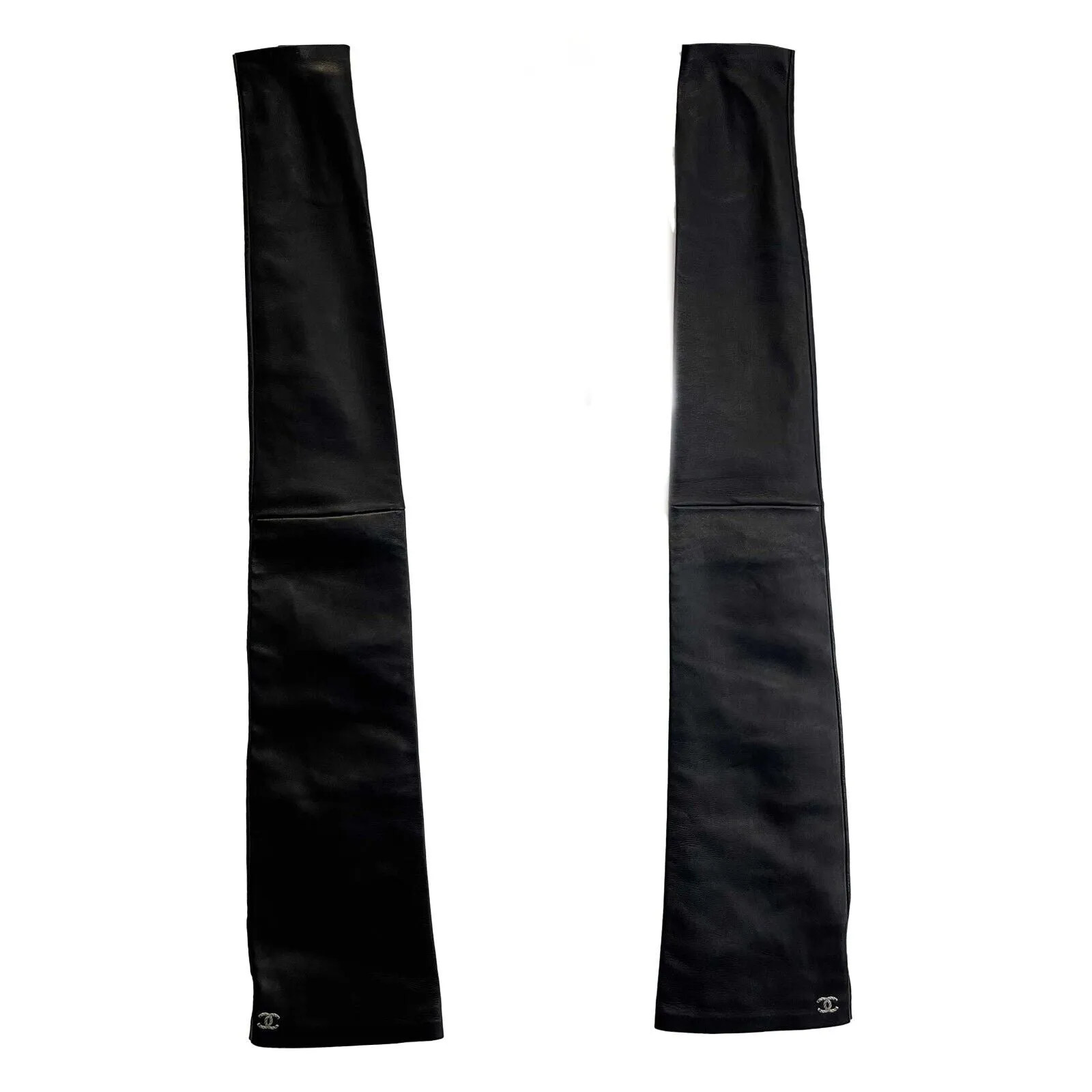 Chanel New w/ Tags Leather Fingerless Long Gloves Black 18A 7.5
