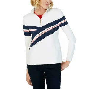 Charter Club Women's Striped Half-Zip Pullover Top