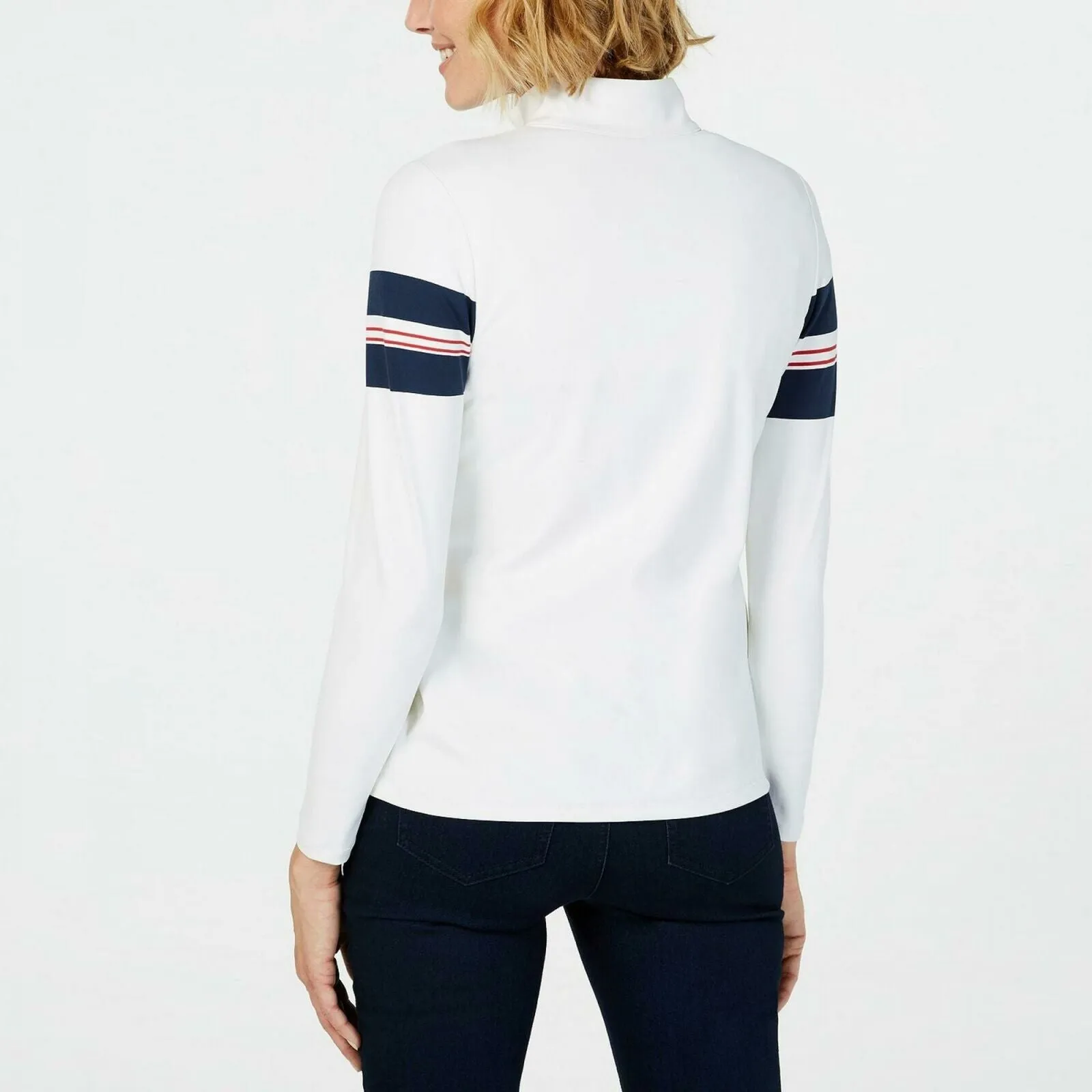 Charter Club Women's Striped Half-Zip Pullover Top