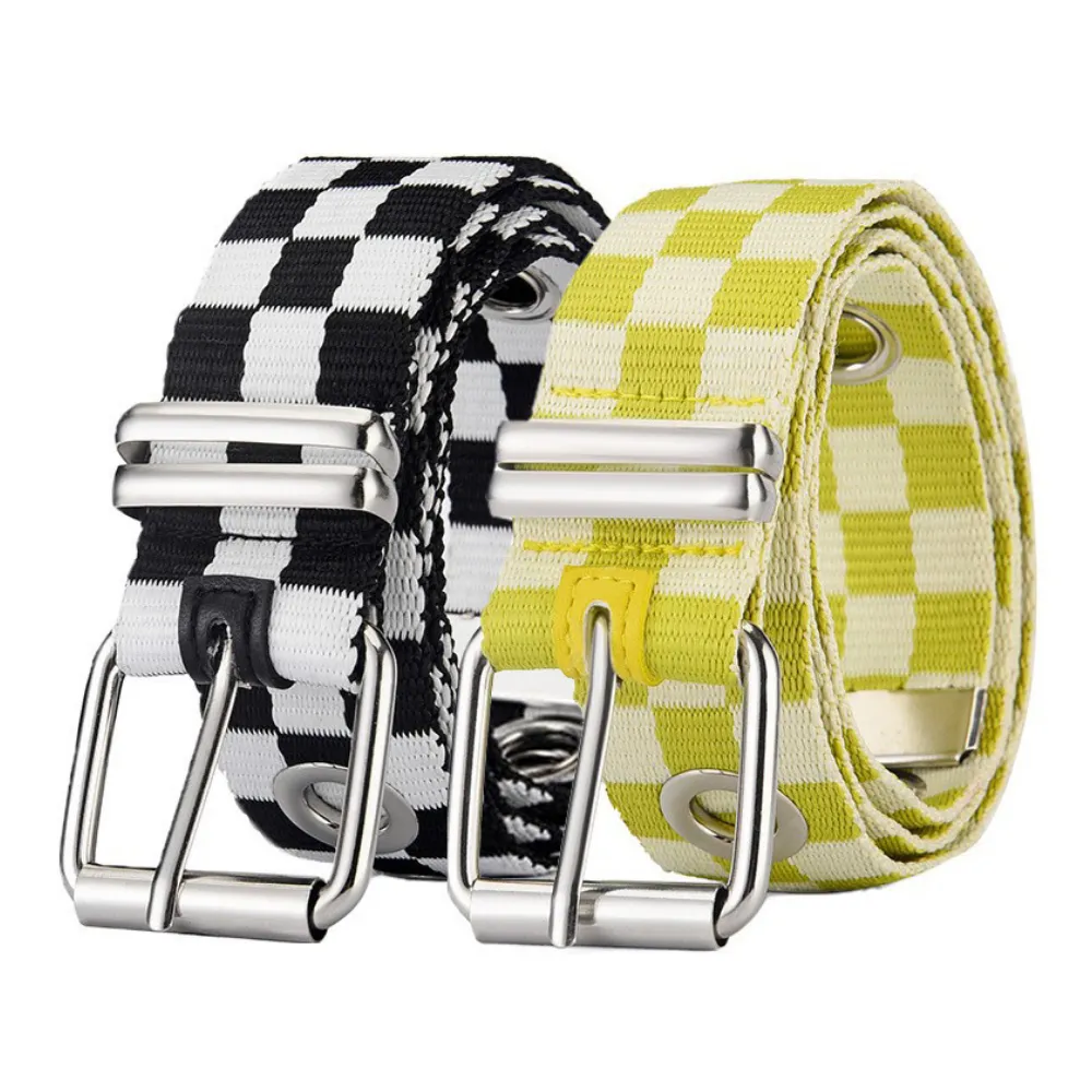 Checked Canvas Eyelet Belt
