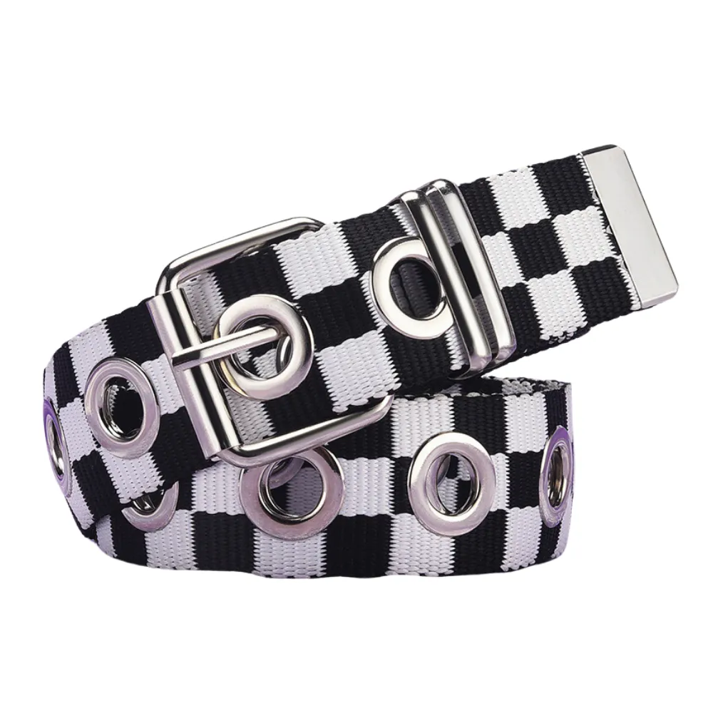 Checked Canvas Eyelet Belt