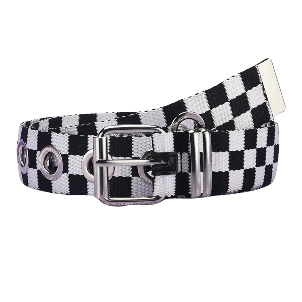 Checked Canvas Eyelet Belt