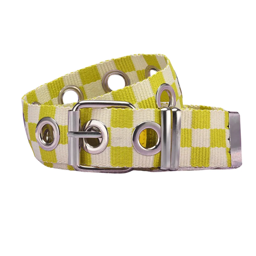 Checked Canvas Eyelet Belt