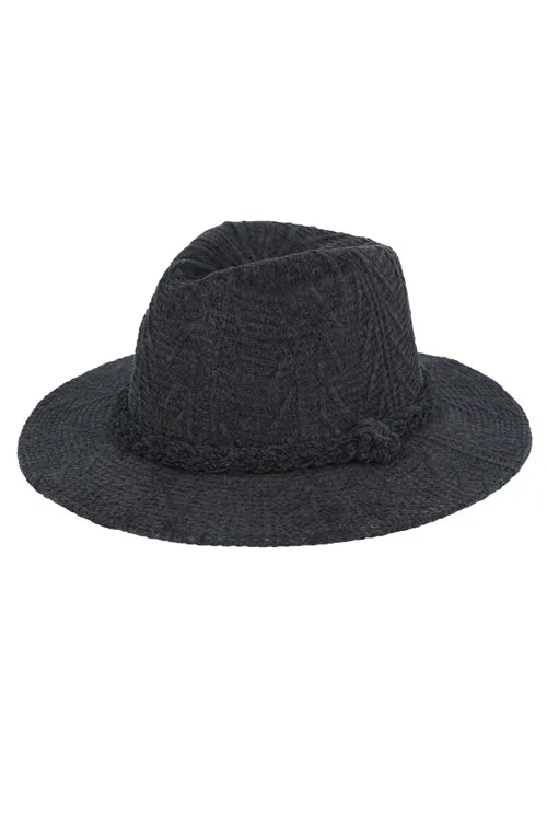 Chenille Pattern Fedora with Braided Band Black - Pack of 6