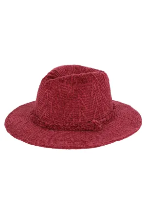 Chenille Pattern Fedora with Braided Band Burgundy - Pack of 6