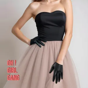 Chic Genuine Leather Black Short Gloves