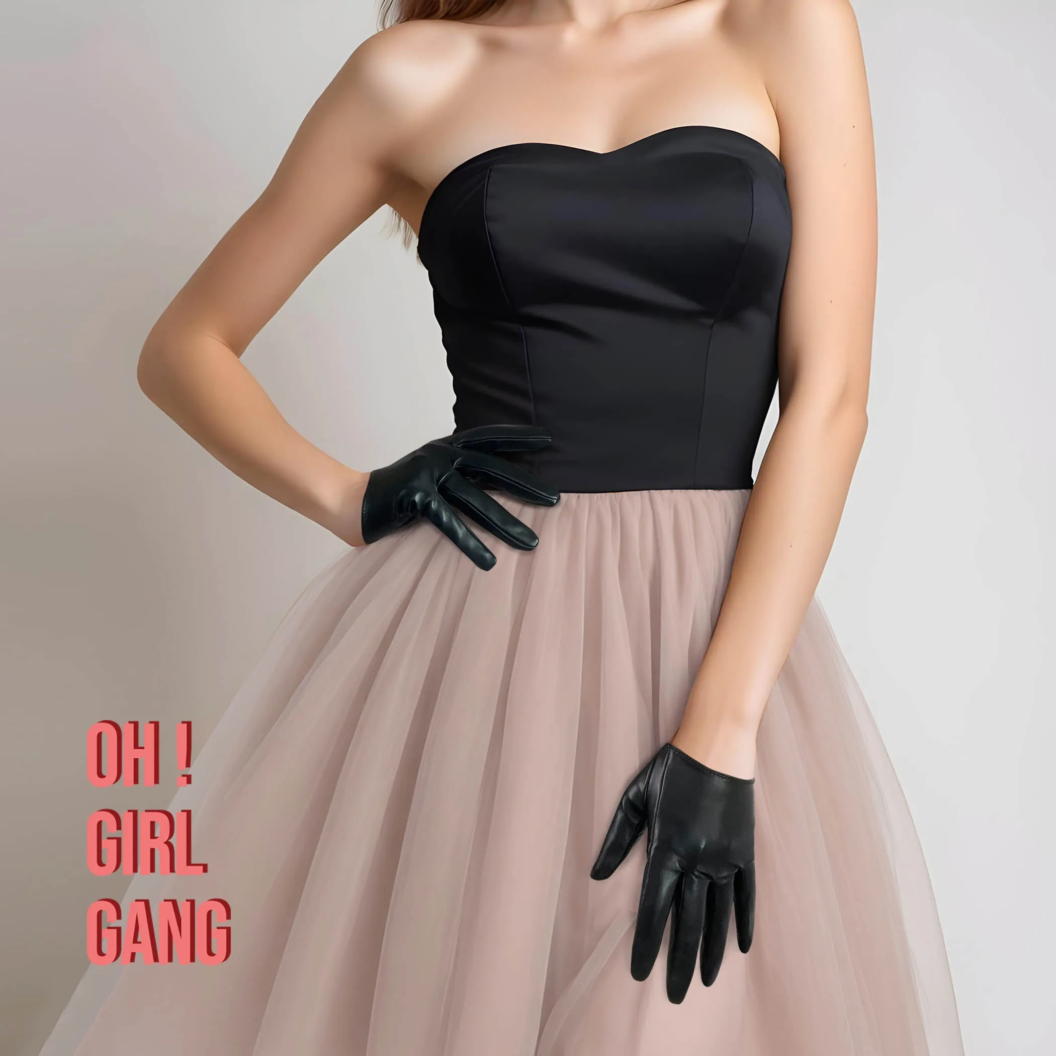 Chic Genuine Leather Black Short Gloves