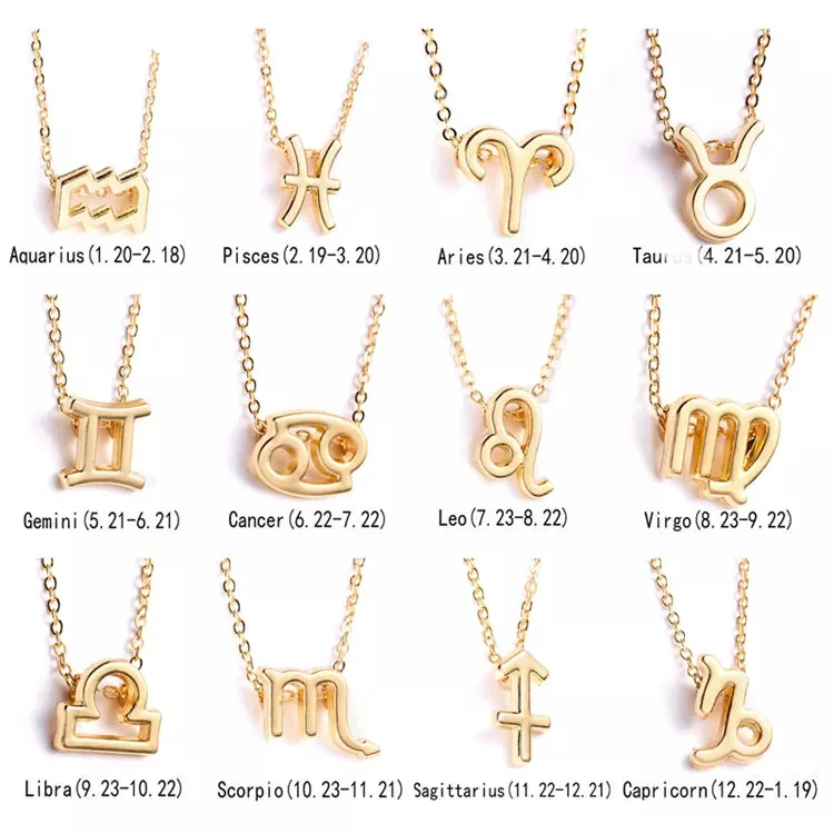 Children's Necklaces:  Steel with Gold IP Birthday Gift Zodiac Necklaces - Aquarius