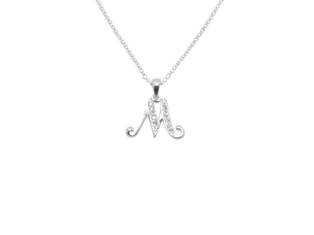 Children's Necklaces:  Sterling Silver/CZ Initial M Necklaces