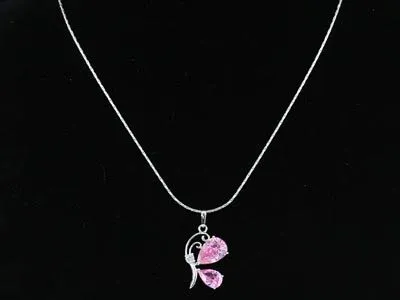 Children's Necklaces:  White Gold Plated Children's Pink AAA CZ Butterfly Necklaces
