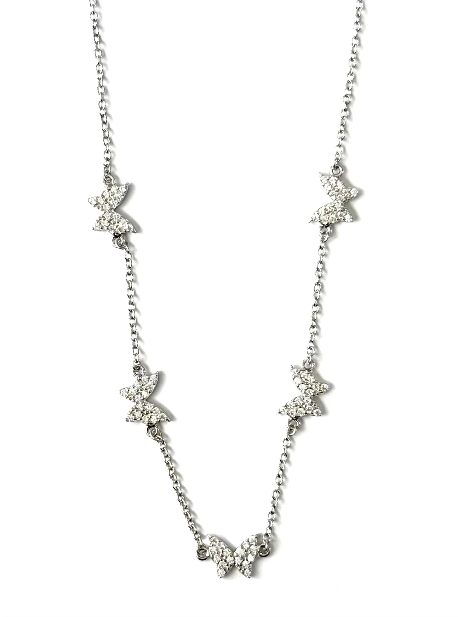 Cho Five CZ Flat CZ Butterfly Choker Necklace