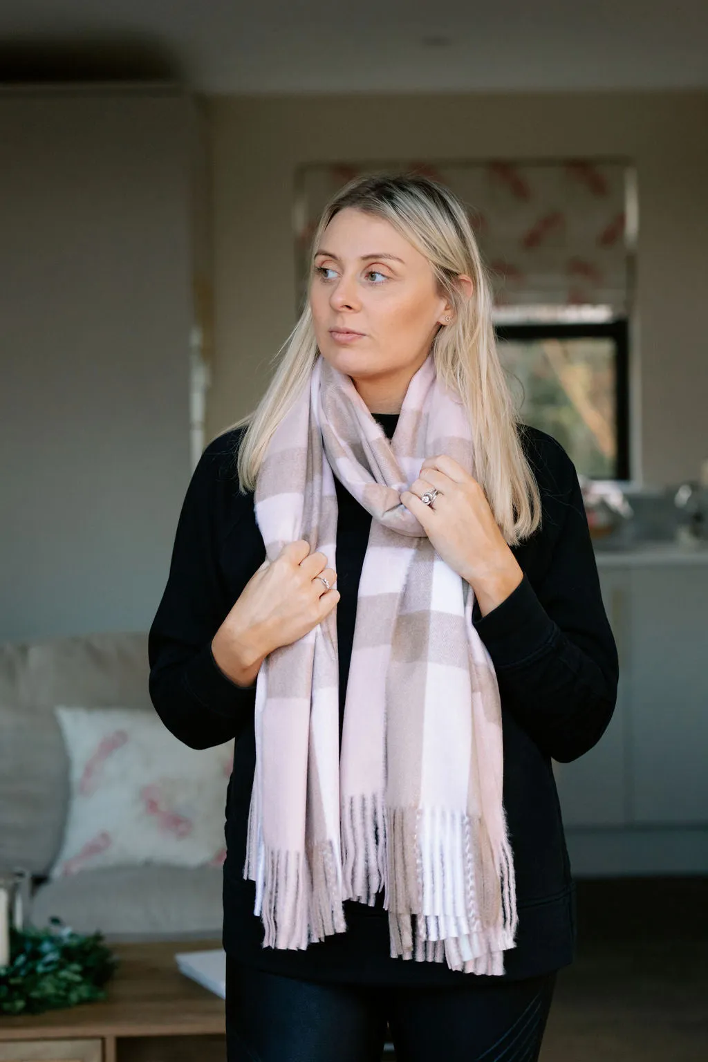 Classic Pink Checked Tanya Personalised Scarf