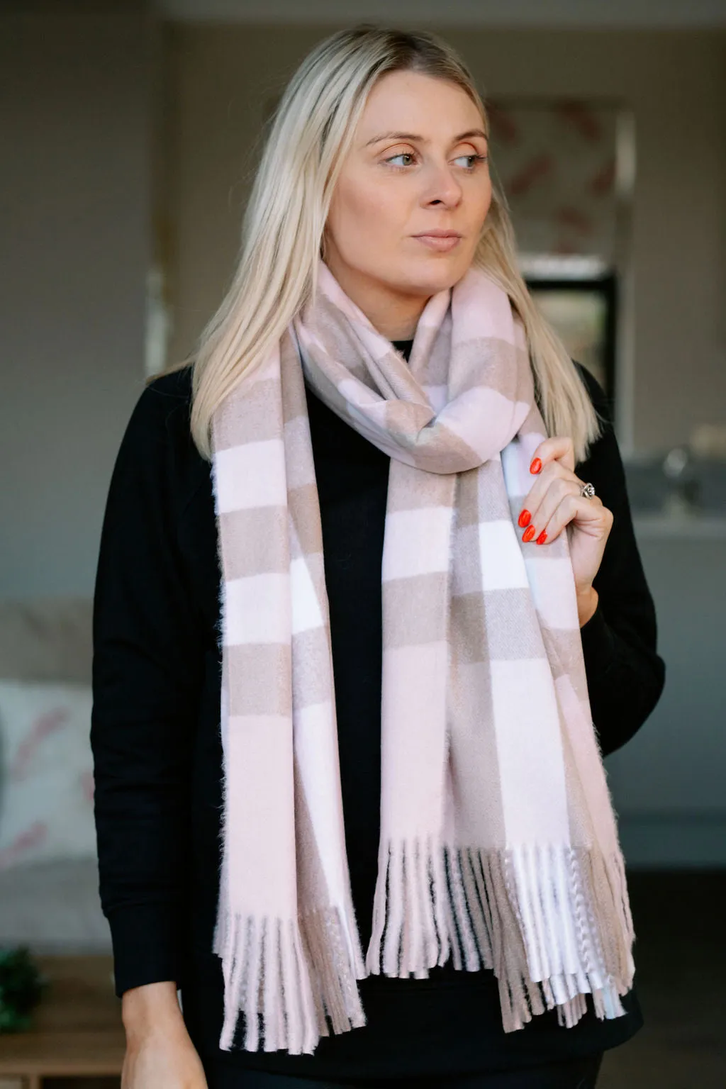 Classic Pink Checked Tanya Personalised Scarf
