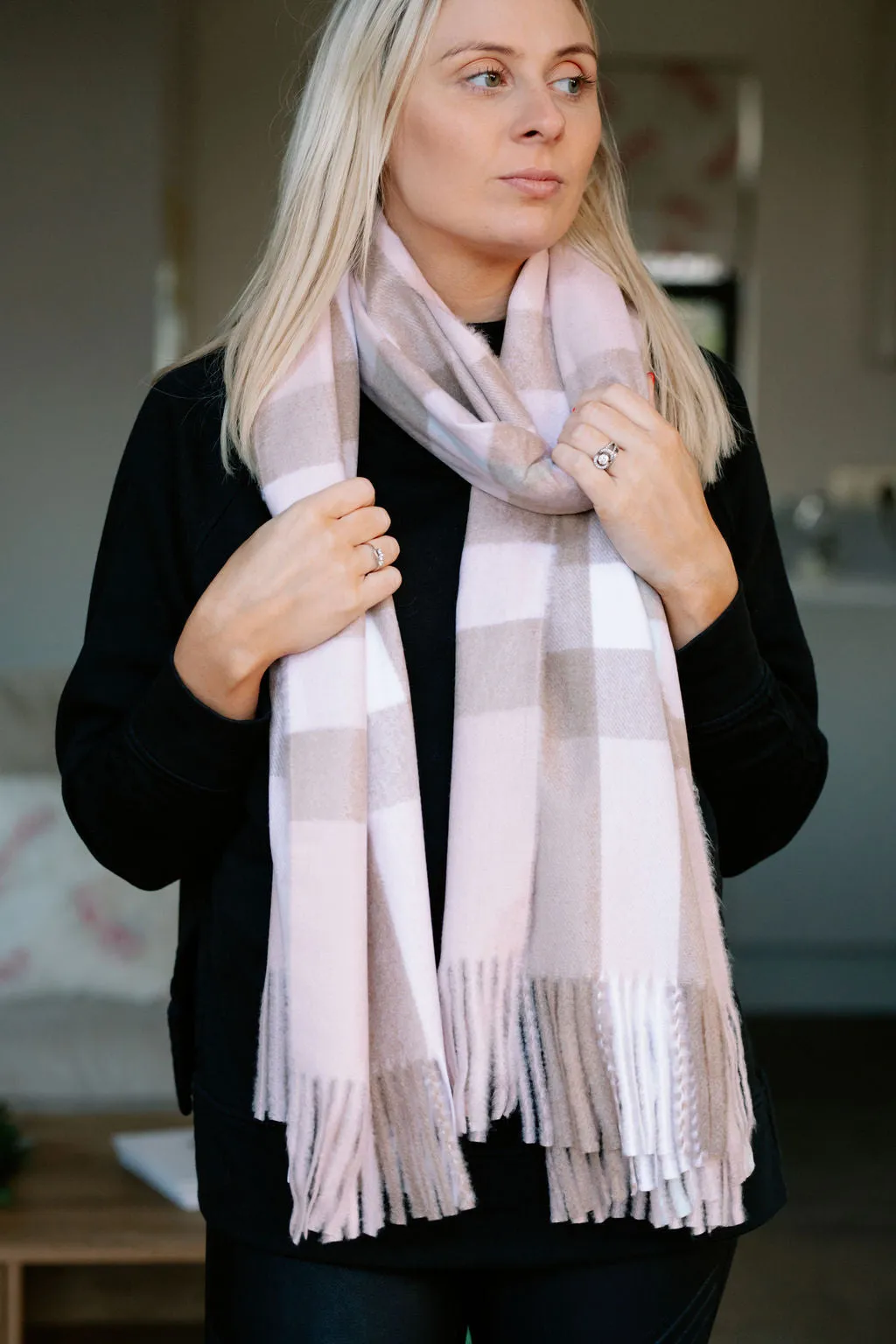Classic Pink Checked Tanya Personalised Scarf