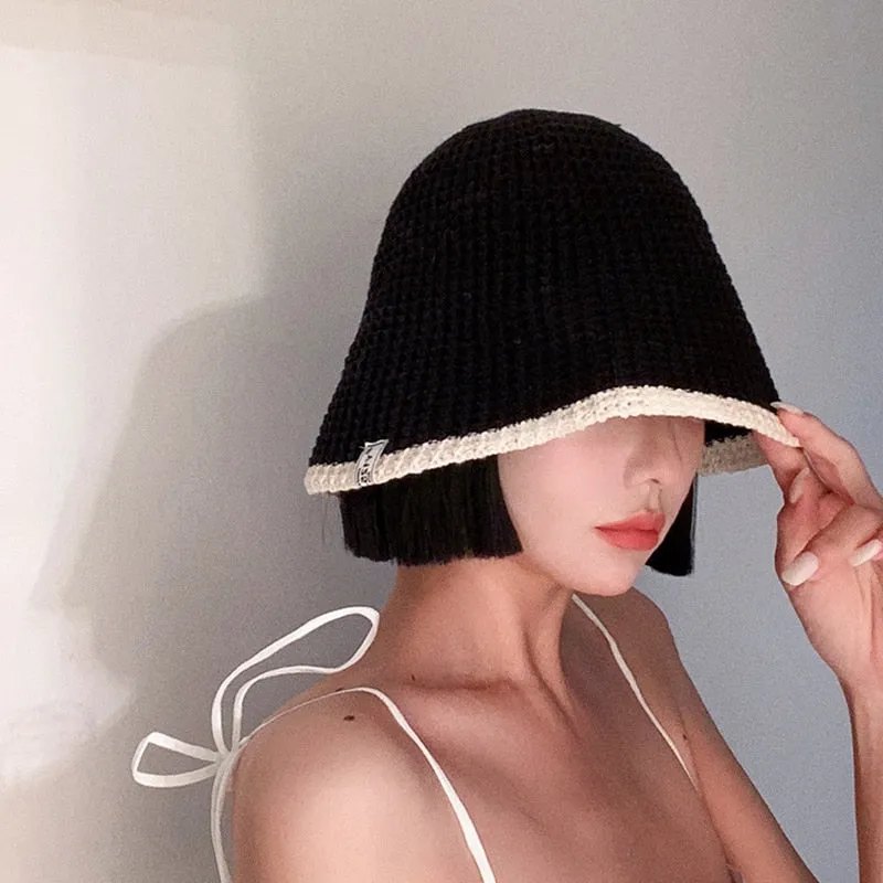 Colorblock Trim Knitted Bucket Hat - 8 Colors