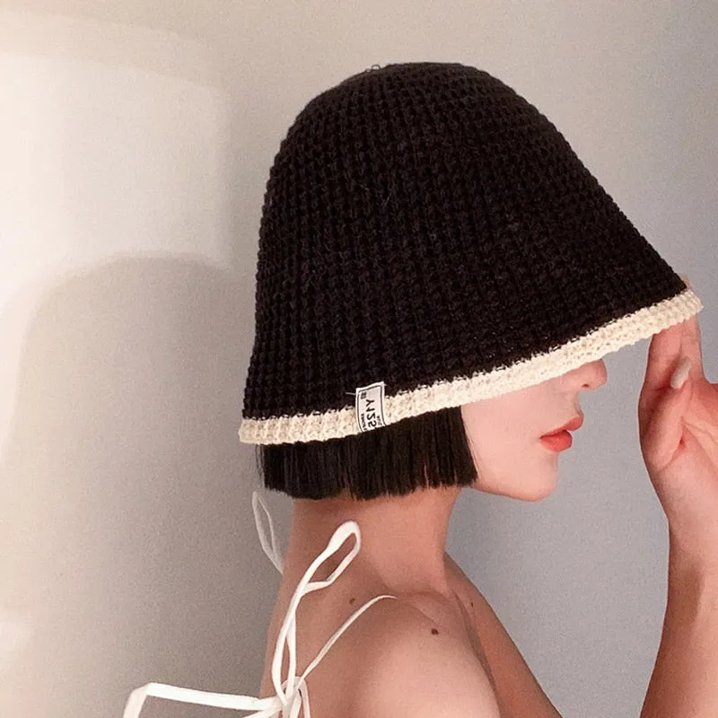 Colorblock Trim Knitted Bucket Hat - 8 Colors