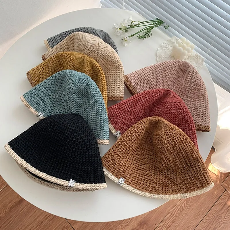 Colorblock Trim Knitted Bucket Hat - 8 Colors