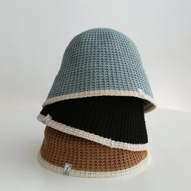 Colorblock Trim Knitted Bucket Hat - 8 Colors