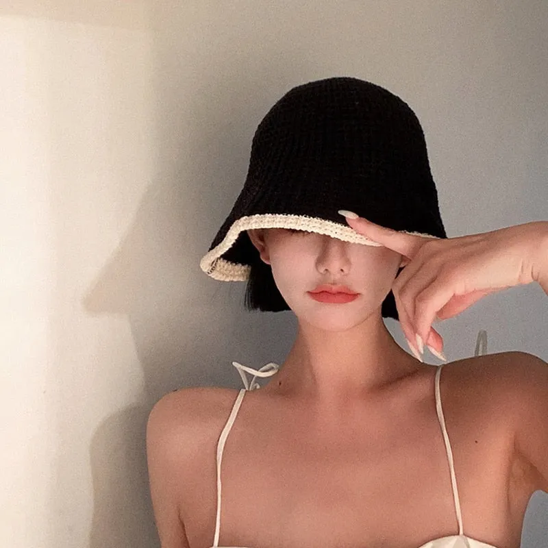 Colorblock Trim Knitted Bucket Hat - 8 Colors