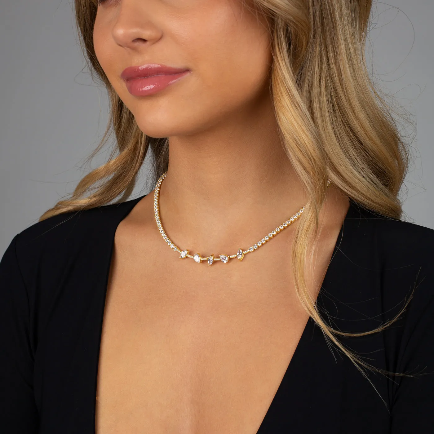 Colored Multi Shape Tennis Necklace