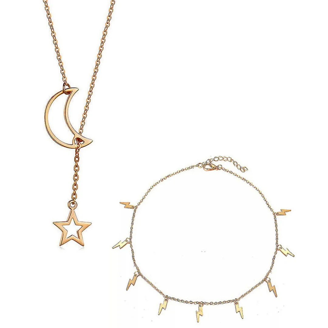 Combo Of 2 Moon Dropping Star and Thunder Storms Pendant
