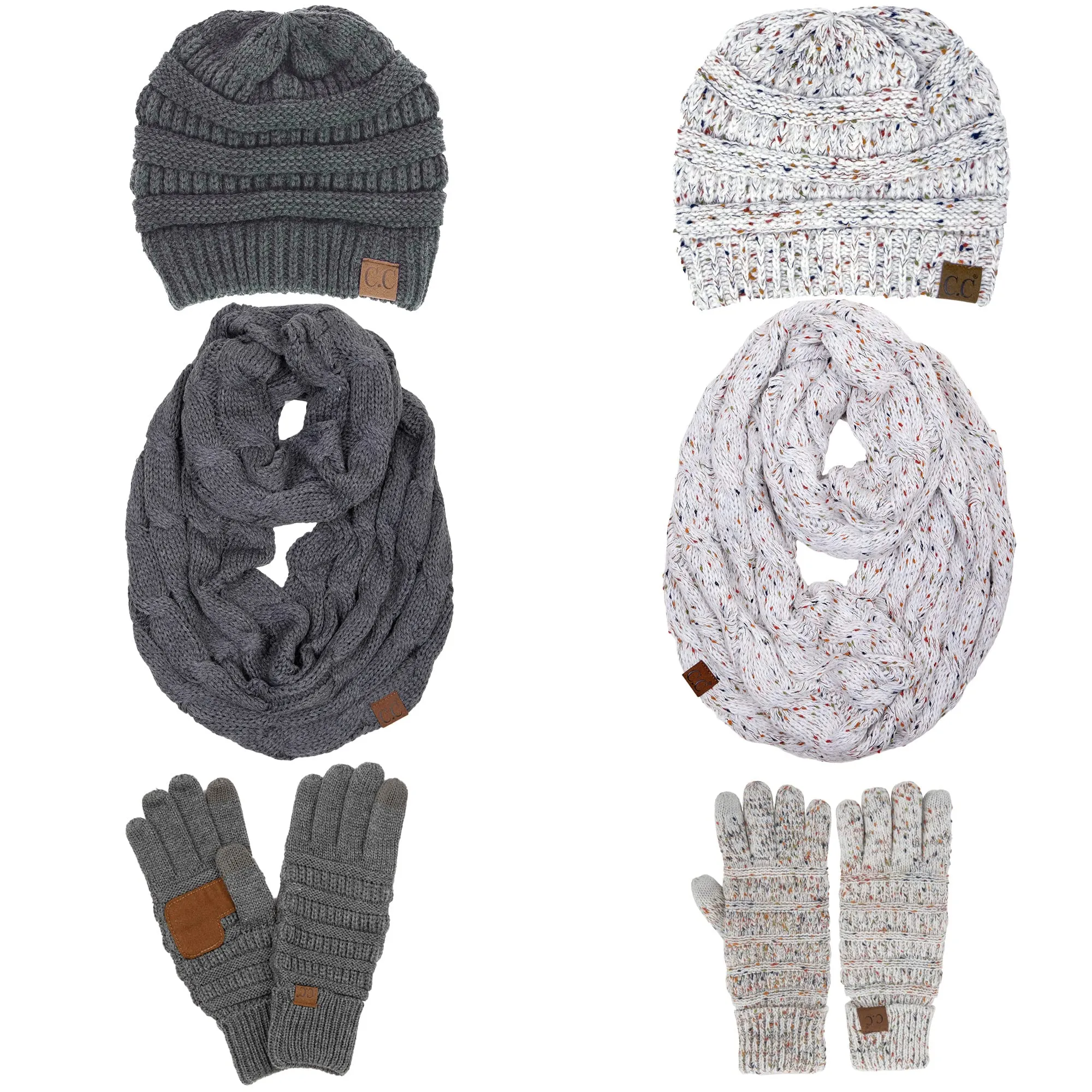 Confetti Matching Infinity Scarf, Cable Knit Beanie & Gloves Set by Funky Junque