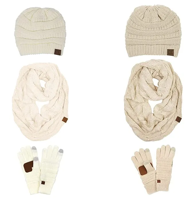 Confetti Matching Infinity Scarf, Cable Knit Beanie & Gloves Set by Funky Junque