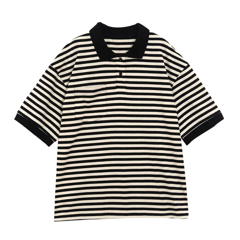 Contrast Color Striped Student T-shirt Japanese Polo Shirt UB6318