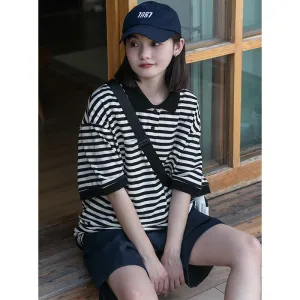 Contrast Color Striped Student T-shirt Japanese Polo Shirt UB6318
