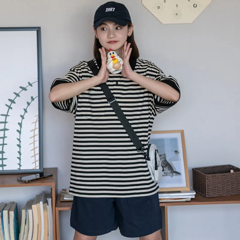 Contrast Color Striped Student T-shirt Japanese Polo Shirt UB6318