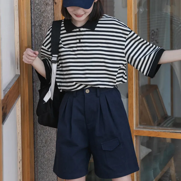 Contrast Color Striped Student T-shirt Japanese Polo Shirt UB6318